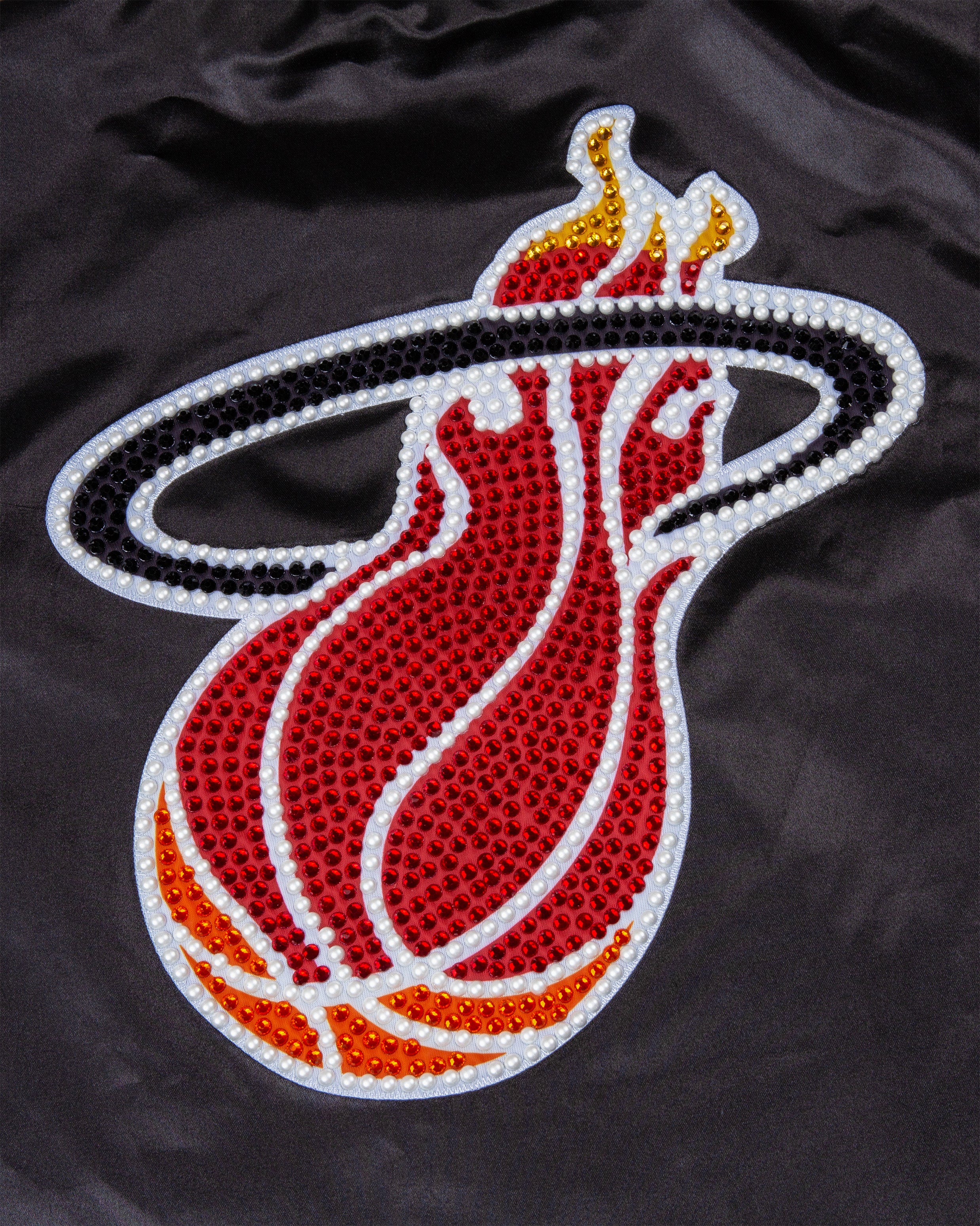 Miami Heat Black Boxy Crop Rhinestone Satin Jacket