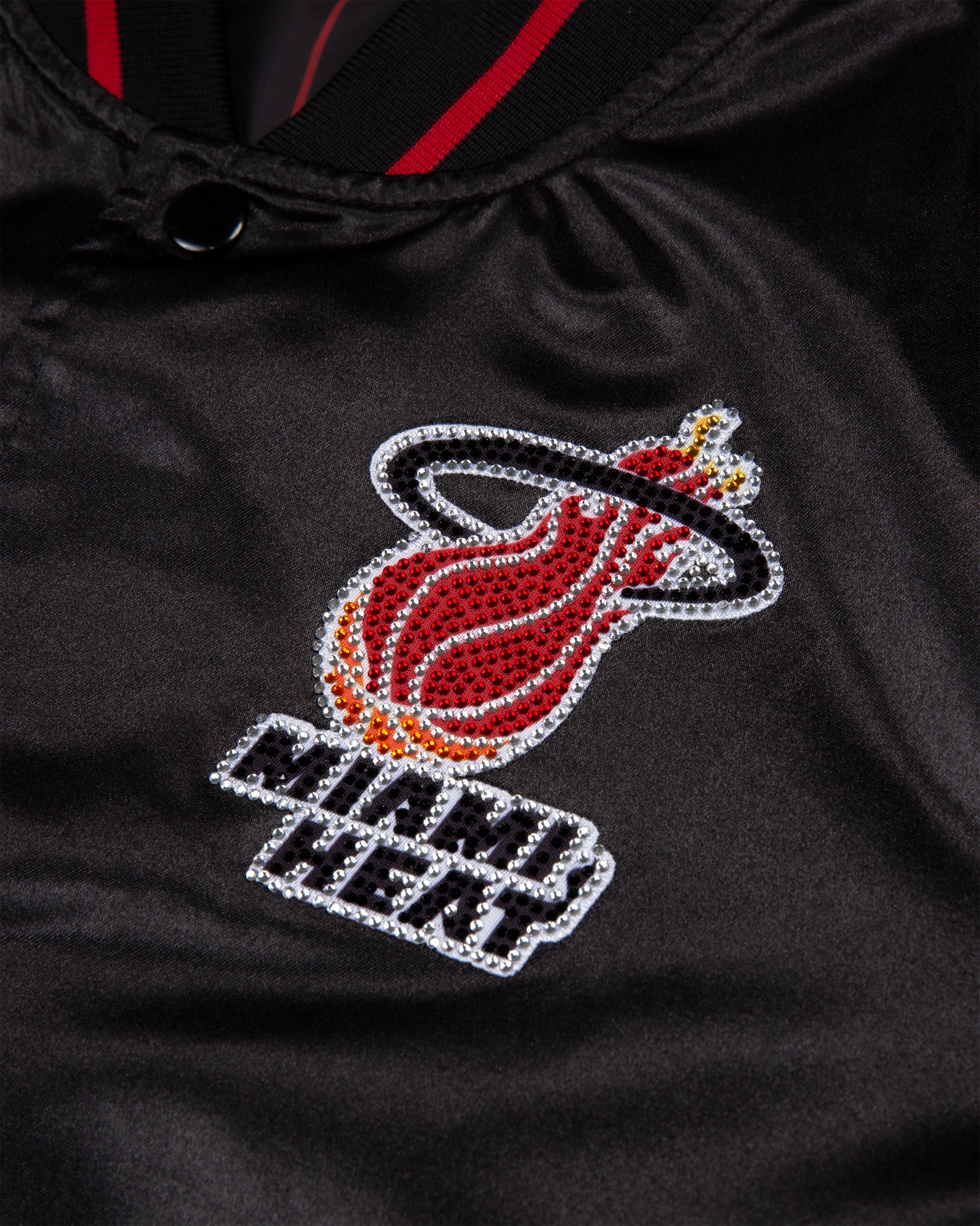 Miami Heat Black Boxy Crop Rhinestone Satin Jacket