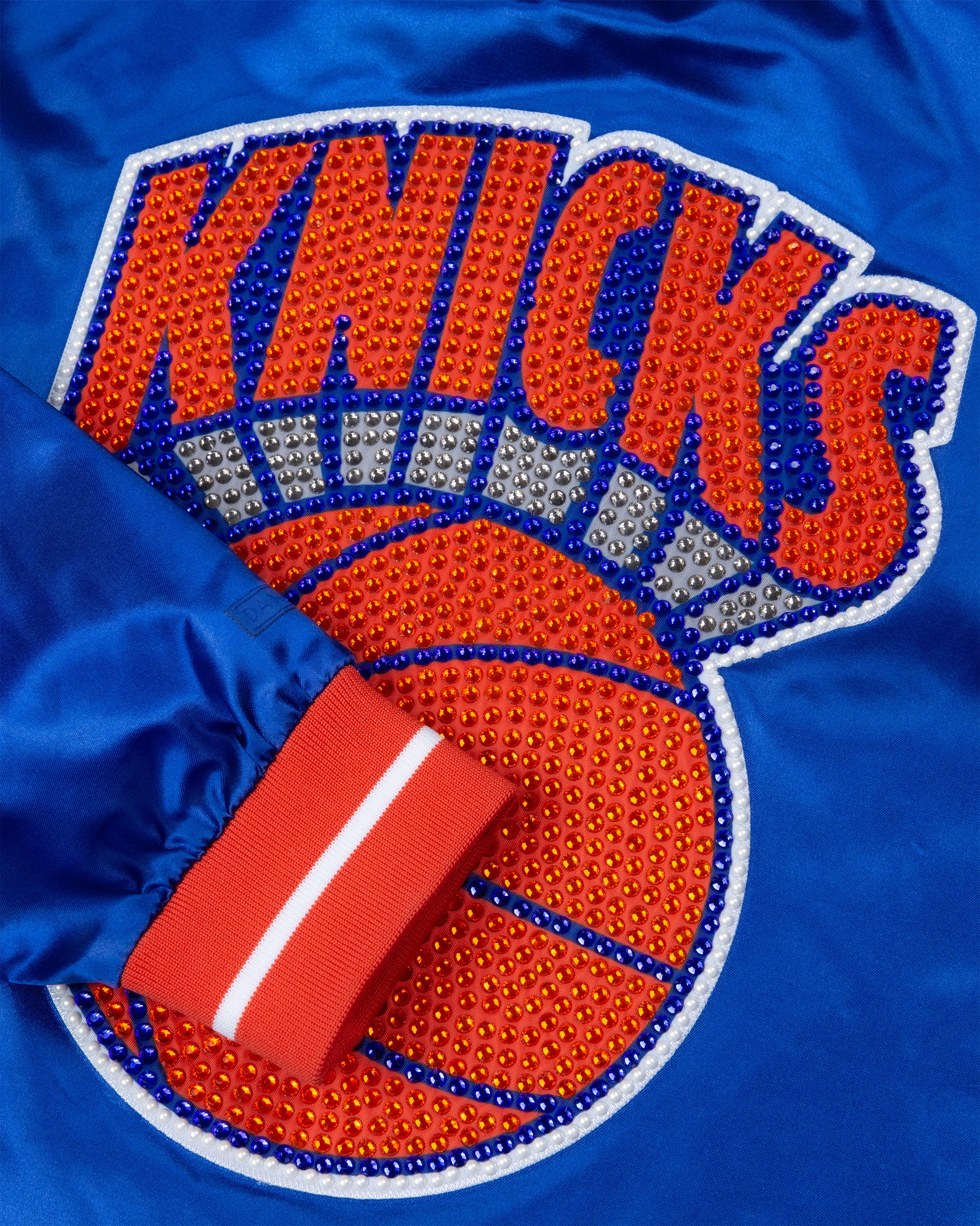 New York Knicks Blue Boxy Crop Rhinestone Satin Jacket