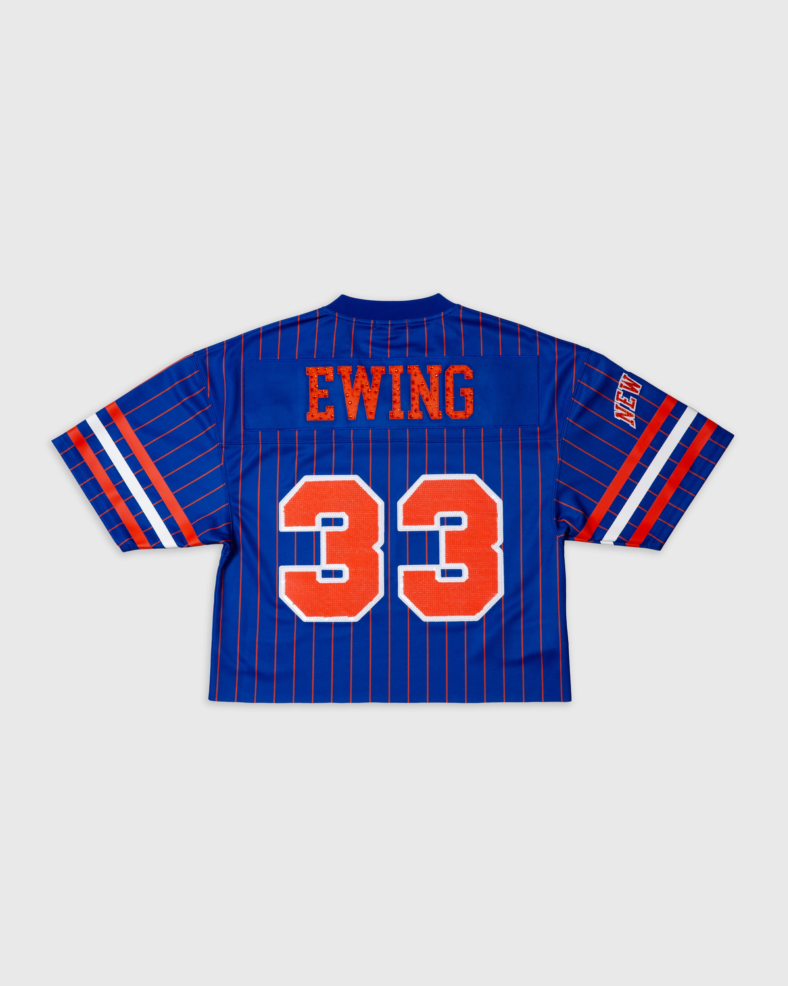 Patrick Ewing New York Knicks Rhinestone Crop Football Jersey