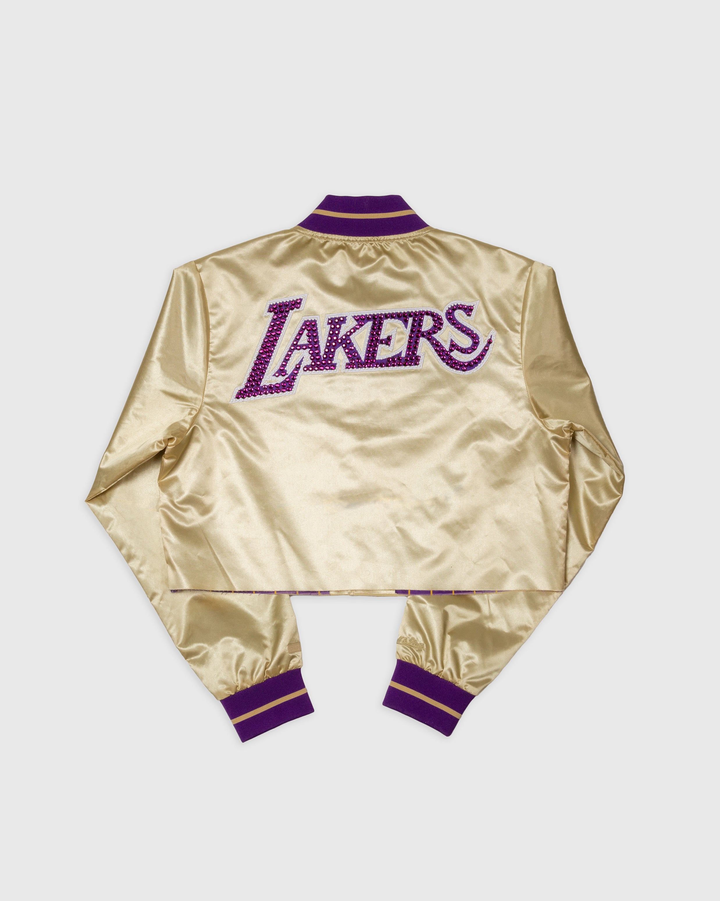 Los Angeles Lakers Gold Boxy Crop Rhinestone Satin Jacket