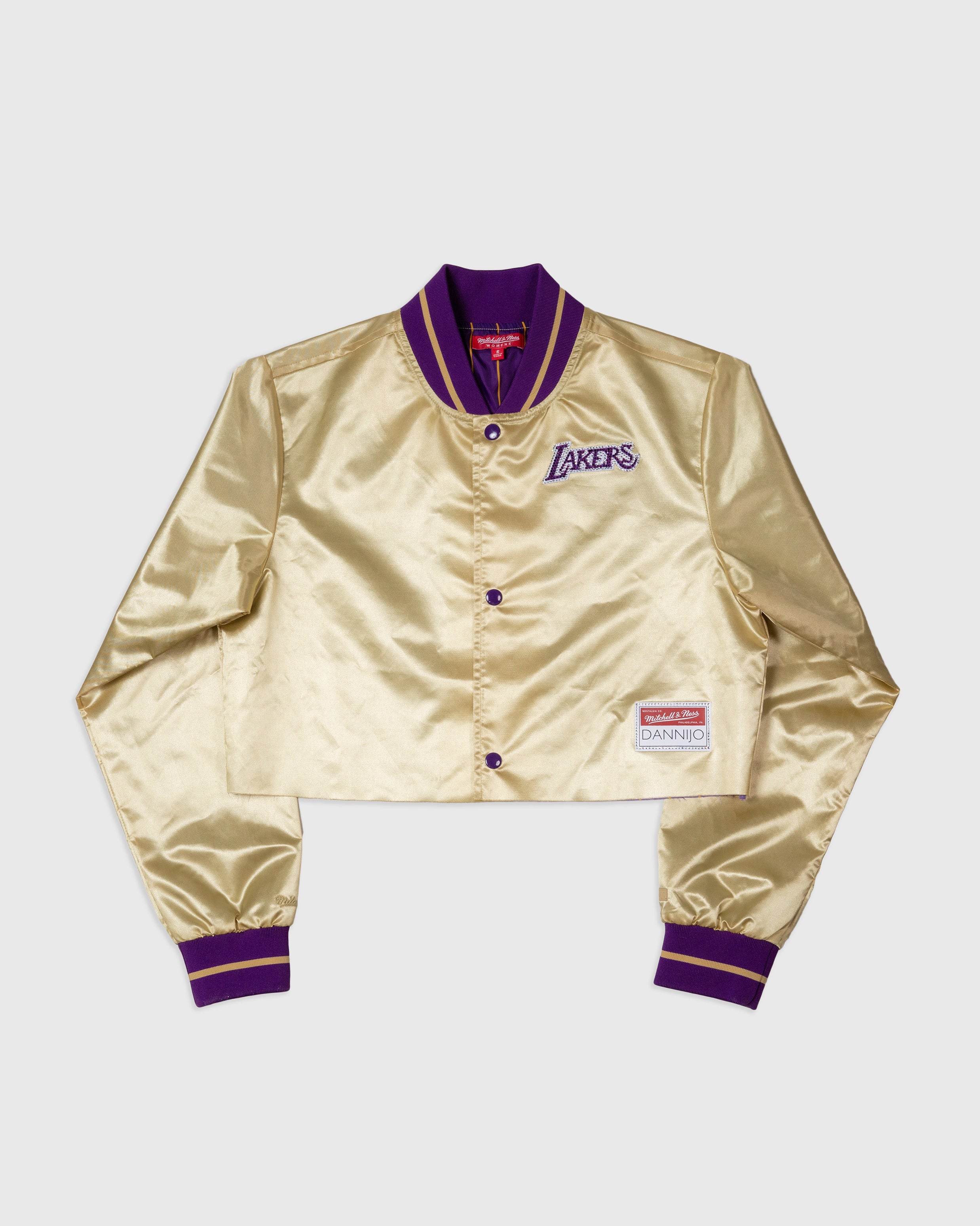 Los Angeles Lakers Gold Boxy Crop Rhinestone Satin Jacket