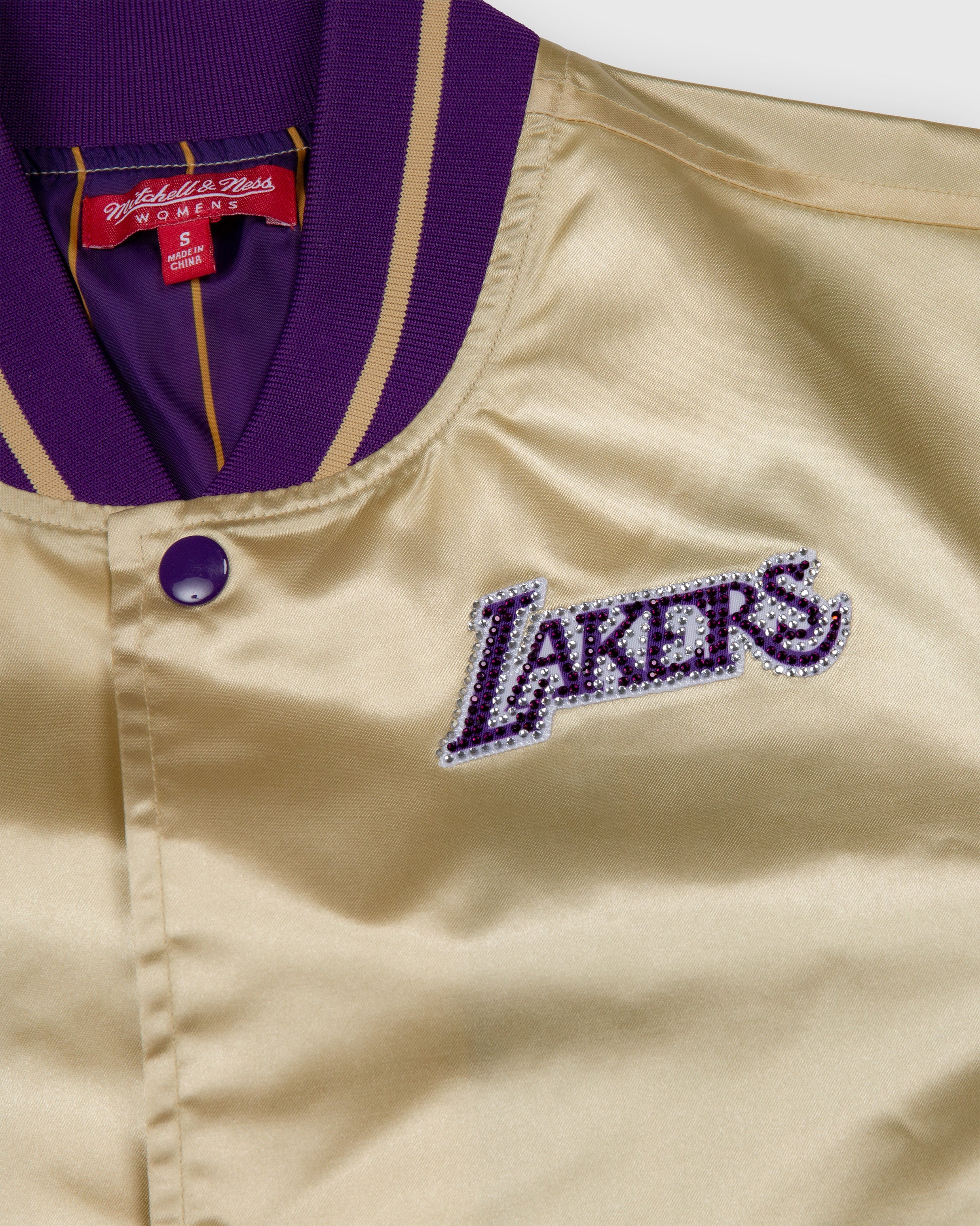 Los Angeles Lakers Gold Boxy Crop Rhinestone Satin Jacket