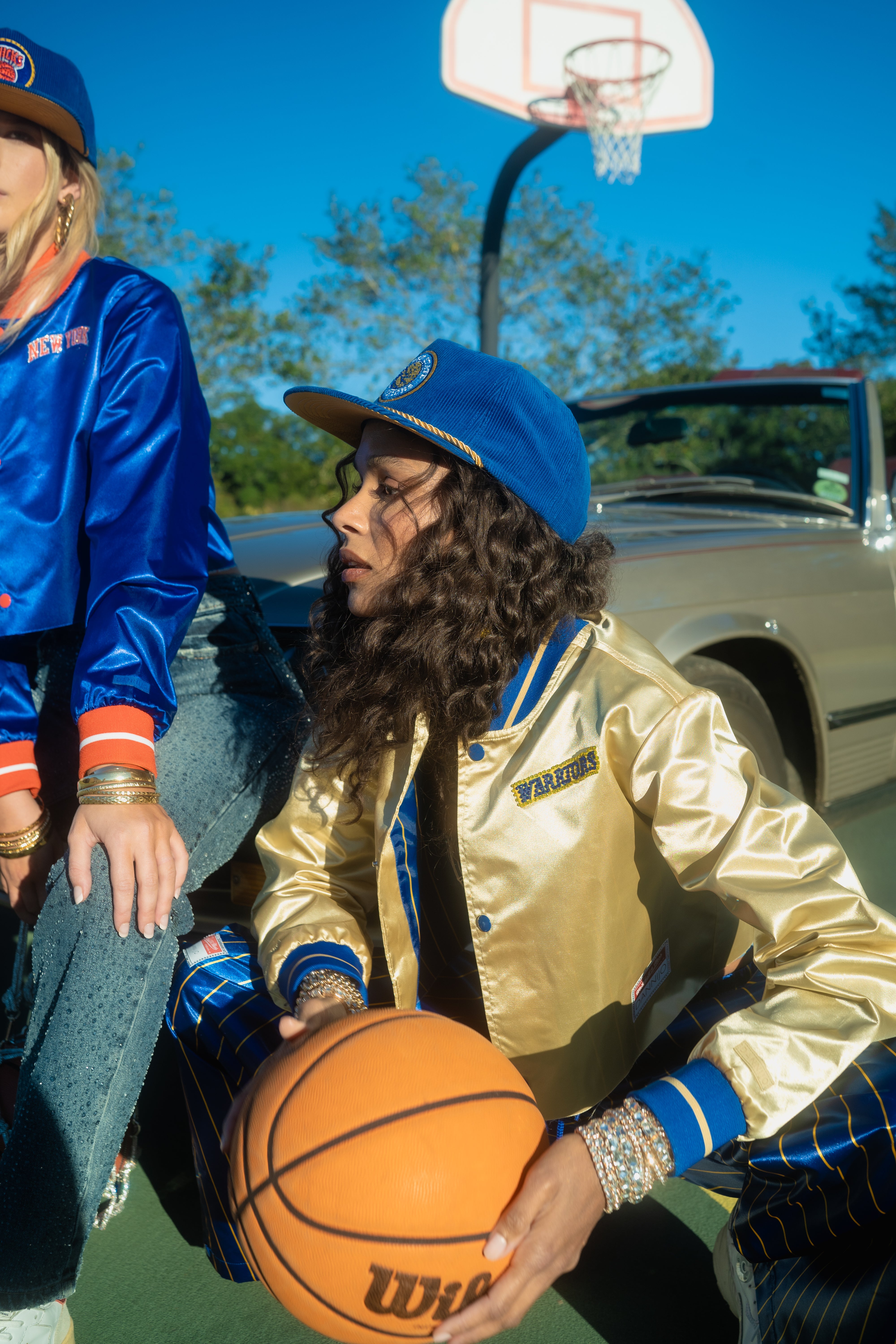 Golden State Warriors Gold Boxy Crop Rhinestone Satin Jacket